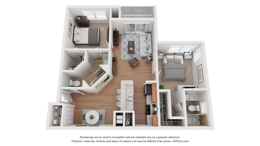 The Gardenia is a 2-bedroom apartment.